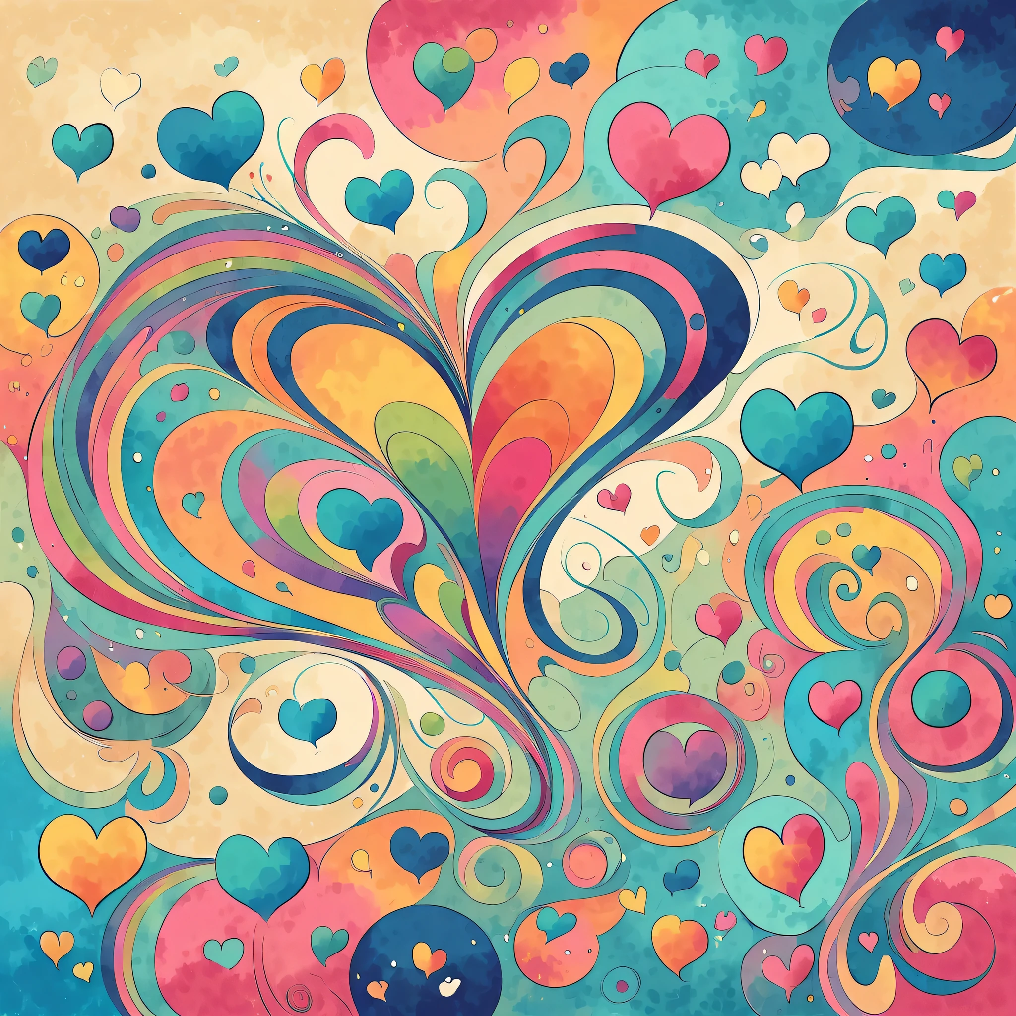 Vasily Kandinsky style, Simple Line Initialism，Abstract art，Urban Background, colorful hearts ,No people