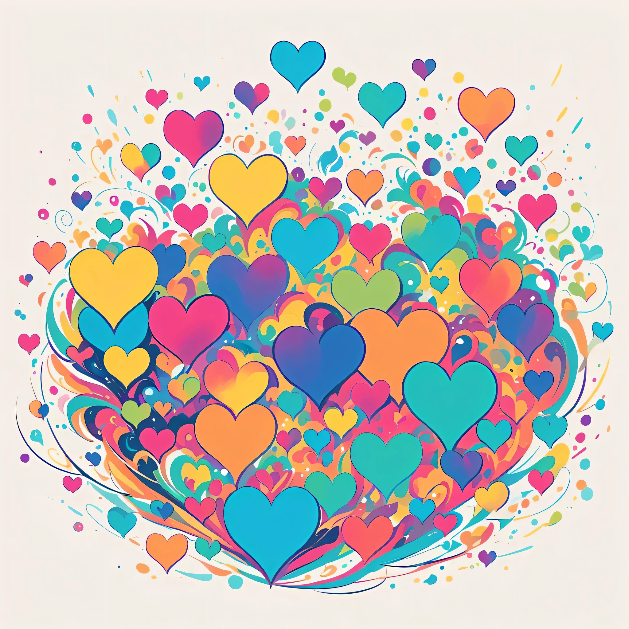 Vasily Kandinsky style, Simple Line Initialism，Abstract art，Urban Background, colorful hearts ,No people