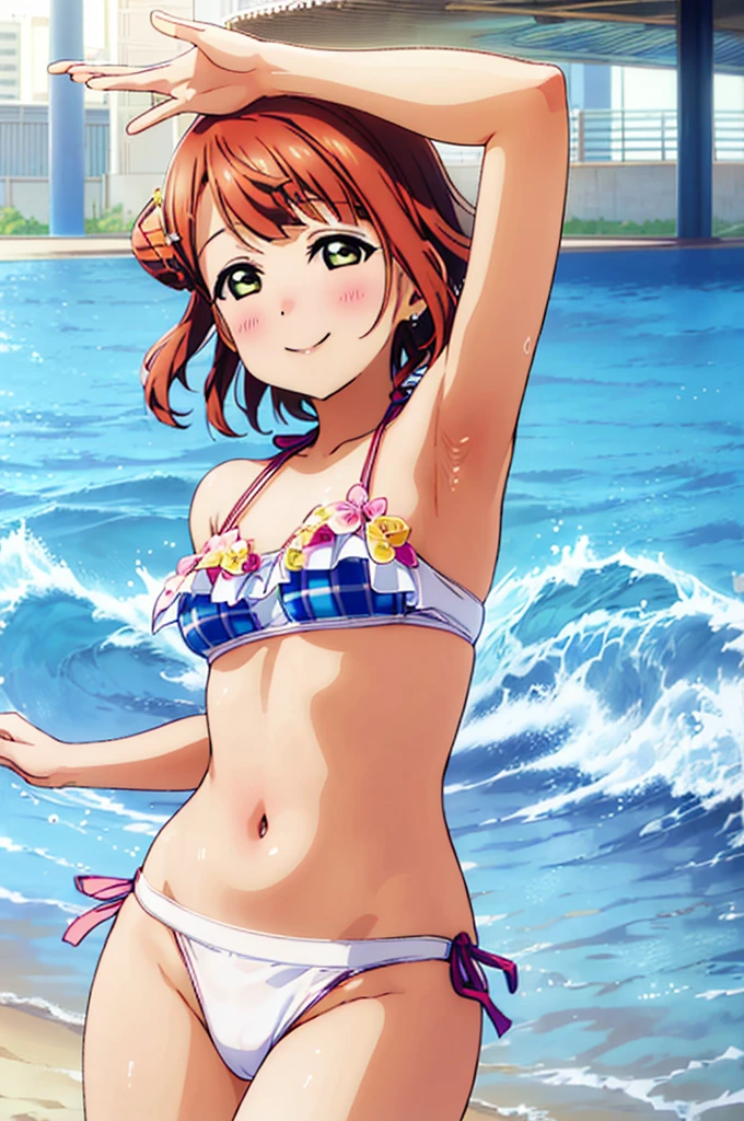 (((pixel-perfect, detail-perfect))), solo, 1girl, ayumu uehara, smile, sauna, bikini, armpit, medium filesize, ultra High Qality