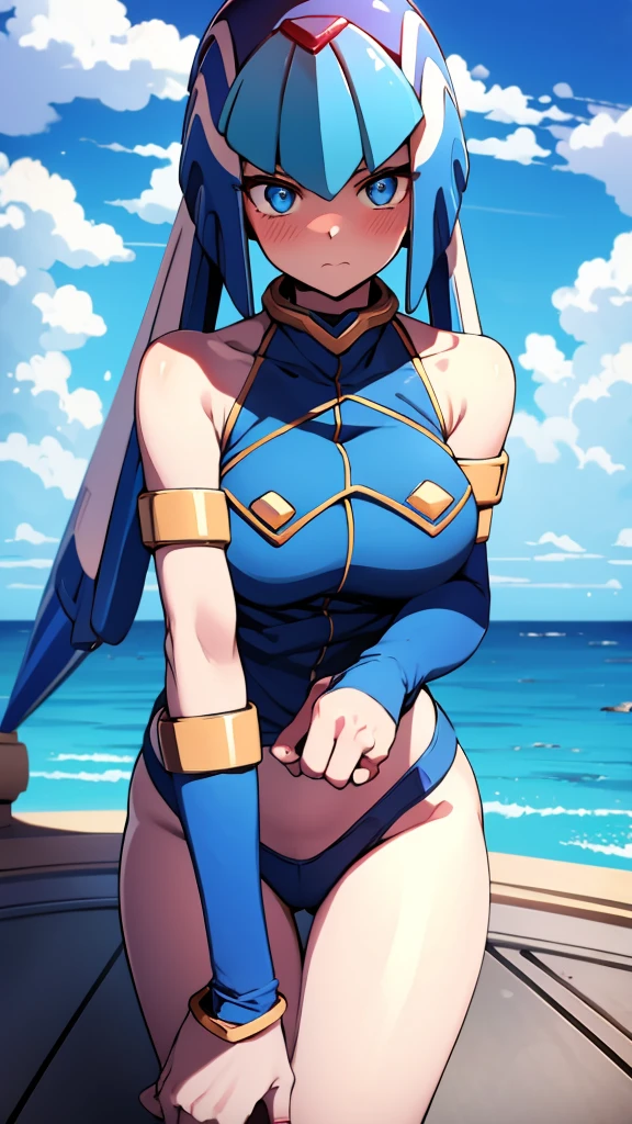 Leviathan_Megamanz, 1 Girl ,Looking at the viewer , blue hair, Blue eyes,Clouds background , Blushed ,  , Wedding ring, Glasses