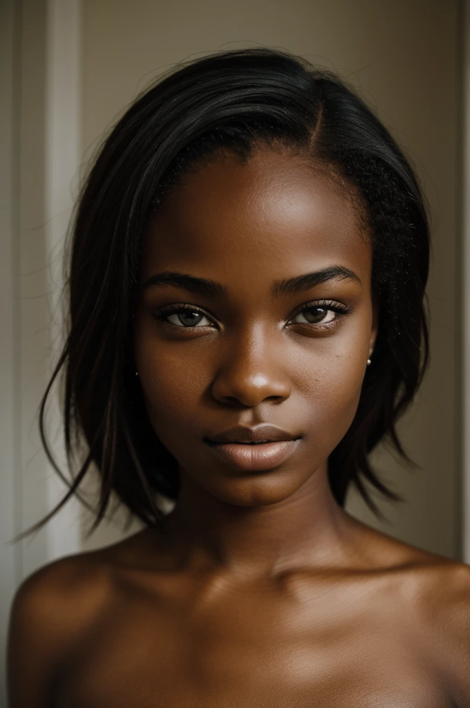 photography of a 20yo woman, perfect face, African American, naked 