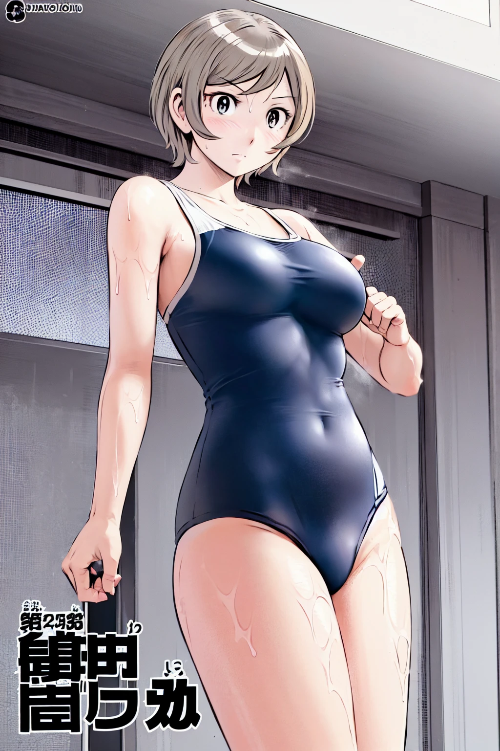 
Blonde, (short hair:1.2)、((Illustration of a person))、Big Breasts、
View your viewers,, (Highest quality:1.3),blue eye star piece、Highest quality)、Highest quality, Ultra-high resolution, (((masterpiece))), alone, Sweat、Big eyes、Big Breasts、One Girl, Front view、Embarrassed face、Bronze colored hair、((short hair))、One Girl, alone, blush, Big Breasts,
Bare arms, Wet, Pool, 青いSchool Swimsuit, Thighs, Place your arms at your sides, Bare arms, Cowboy Shot, Are standing, School Swimsuit,bite、High Leg、mansuji、 exposed、Nipples、Shoulder straps fall、One side off-shoulder、Breast Exposure、Happenings