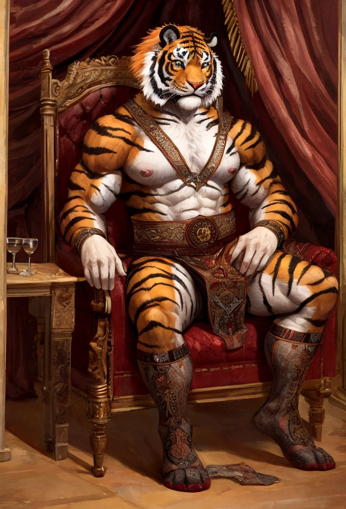 gay muscle furry sibirian tiger wearing white dirty sport sock
