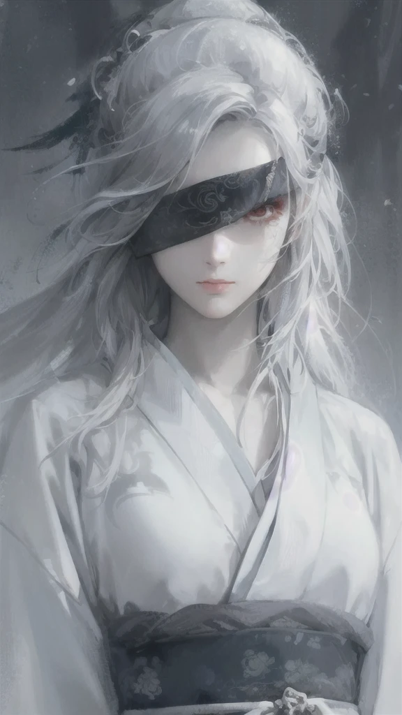a close up of a woman with white hair and a white mask, beautiful character painting, guweiz, artwork in the style of guweiz, white haired deity, epic exquisite character art, stunning character art, by Fan Qi, by Wuzhun Shifan, guweiz on pixiv artstation, red eyes, blood 