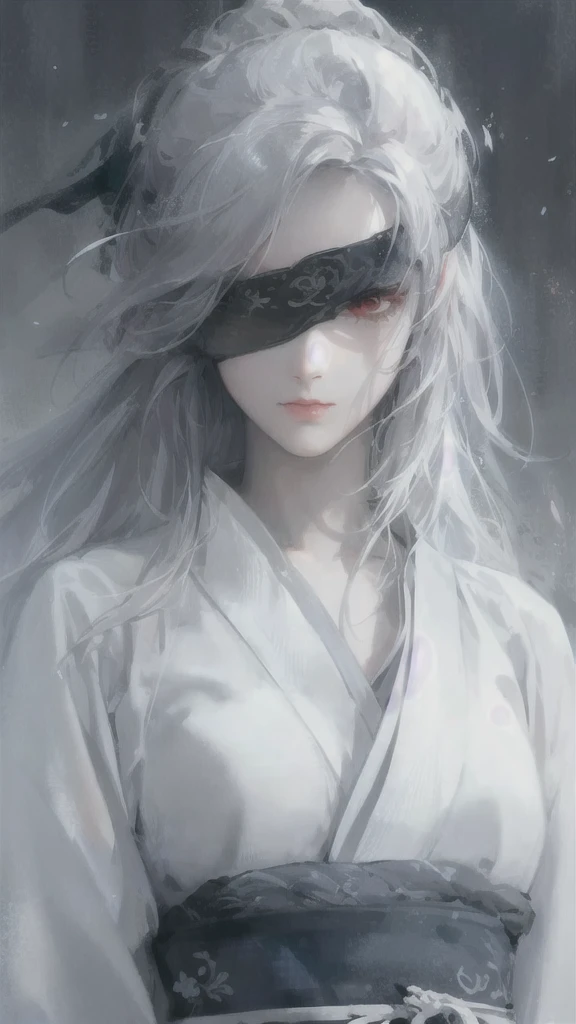 a close up of a woman with white hair and a white mask, beautiful character painting, guweiz, artwork in the style of guweiz, white haired deity, epic exquisite character art, stunning character art, by Fan Qi, by Wuzhun Shifan, guweiz on pixiv artstation, red eyes, blood