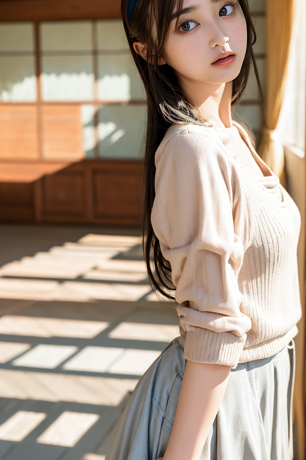 ((highest quality、8k、masterpiece:1.3)),((((upper body shot)))),Ultra-high resolution,big eyes,Japanese,forehead,bangs,(a girl),(1 girl),((16 years old)),((cute)),pretty,((facing at viewer)),(long hair)
