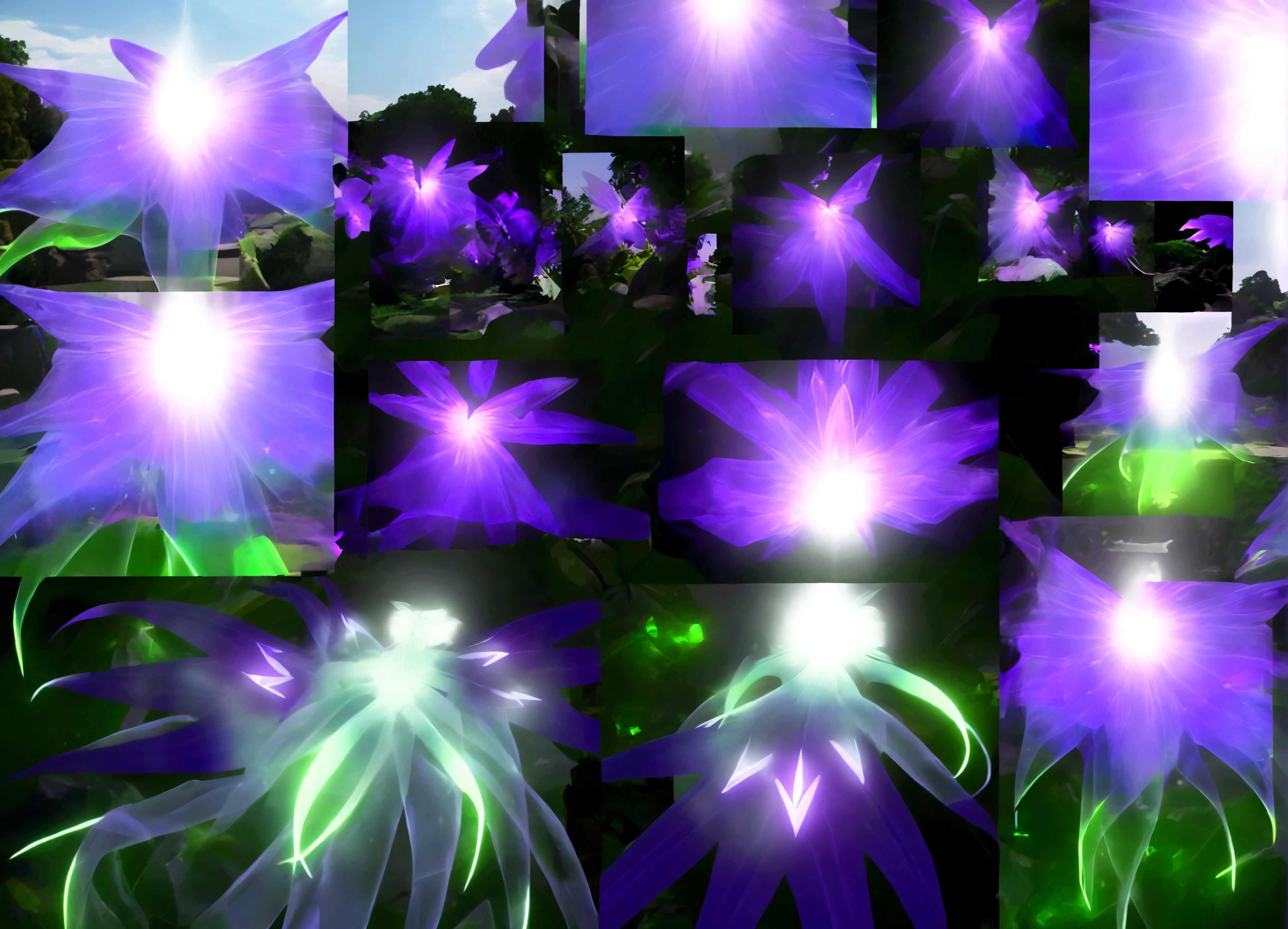 A eldritch angel (central body of a violet lion, 6 pairs of radiant crystal wings, numerous white tentacle eyestalks with neon green eyes) has appeared in a holy corona and approaching the viewer set in a park in daytime

