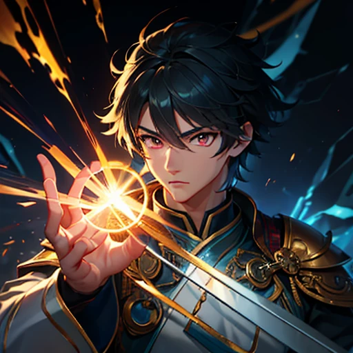 ((Highest quality,8K，Absurd Resolution，16K, masterpiece: 1.3))Warriors of the Three Kingdoms、Fantasy-style anime, Shining Armor，Anime fantasy artwork, Detailed Anime Character Art, a handsome guy, Shadow Poetry Style, Wearing glowing plate armor, Anime fantasy illustration, Zero Art, Anime fantasy artwork，Three Kingdoms Style，Red eyes，Red eyebrows，Dark red eyelashes，young general，a handsome guy騎士, (Blue Armor), wearing a katana, Finding, A look of determination, (Light blue short hair 1.2), (Red eyes), (White Eyes), countryside, Dark Night， 8K Ultra HD, HDR，Unique Design，One and only，Professional configuration，One Scene，Studio Lighting，Ultra Wide Angle，Original elements，dynamicなアングル，Symbolism，dynamicライティング，Professional Color Grading，original，Extreme detail，Glow effect，Ultra Photorealism，Harmonious composition，Unique Design，A magnificent composition，One Scene，Anime Style，Studio Lighting，Ultra Wide Angle，Original elements，Full body description，dynamic，Symbolism，original，Extreme detail