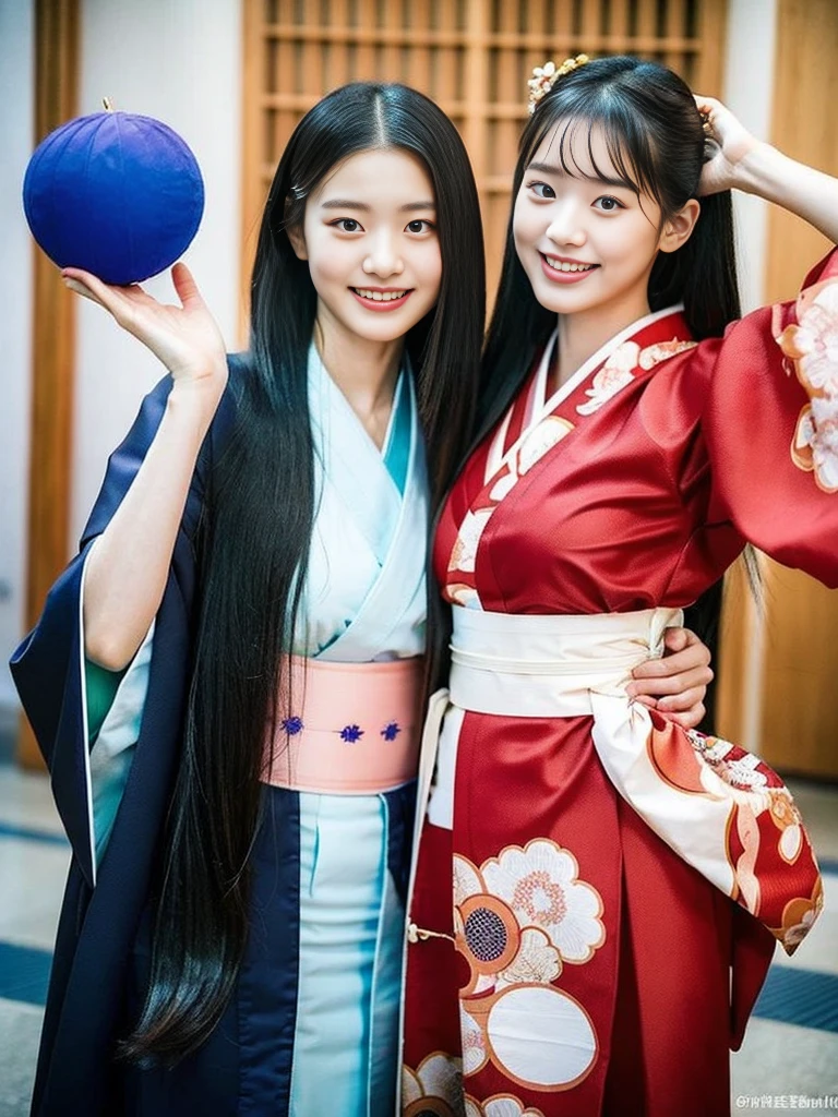 (Super cute Korean gal high school girls duo taking photos side by side 1.2)(grin,Smile)(Beautiful Sweat:1.1)(16K, RAW Photos, Highest quality, masterpiece: 1.2),(Mr.々Beautiful black hair with a simple hairstyle:1.2) Super detailed, Super Resolution, (Genuine, Genuine photos: 1.37), Portraiture, High-resolution RAW color photos, Professional photos, Very detailed, 8k wallpaper, Very detailed CG Unity 8k wallpaper, Very detailed beautiful girls, Very detailed faces, ((whole body)), beautiful woman, Huge breasts,(huge boobs:1.1) (Big Boobs:1.1),high school girl, Korean Girls,(K-POP Female Idols), (Idol-class beauty)(Beautiful high school girl:1.1)(屋台がいっぱいあるshrineの夏祭り:1.2)(18-year-old)(Stylish kimono-style outfit:1.1)(Group photo:1.3)shrine,yukata,