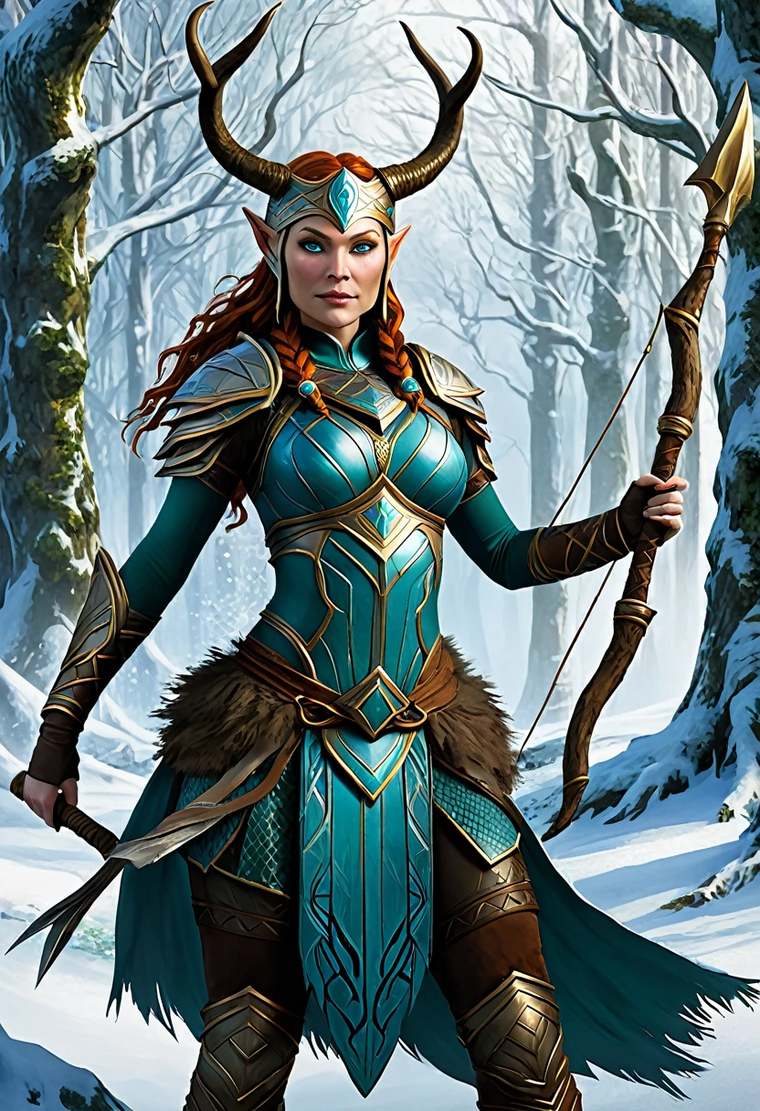 "Create a unique Satyress character rooted in Nordic mythology, blending her traditional woodland and nature-bound traits with the mystical prowess of Valkyries. She embarks on a quest to rescue a stolen artifact from a cunning frost giant, forging an unlikely alliance with a mischievous Loki along the way."