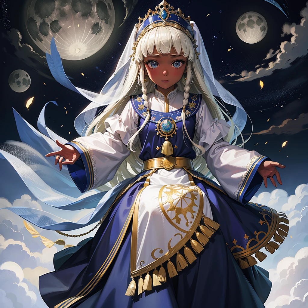 最high quality、high quality、10 years old、Brightly embroidered folk costumes from Central Asia and the Caspian Sea region、Bride Girl、Moonlight meadow、moonlight、Long dress