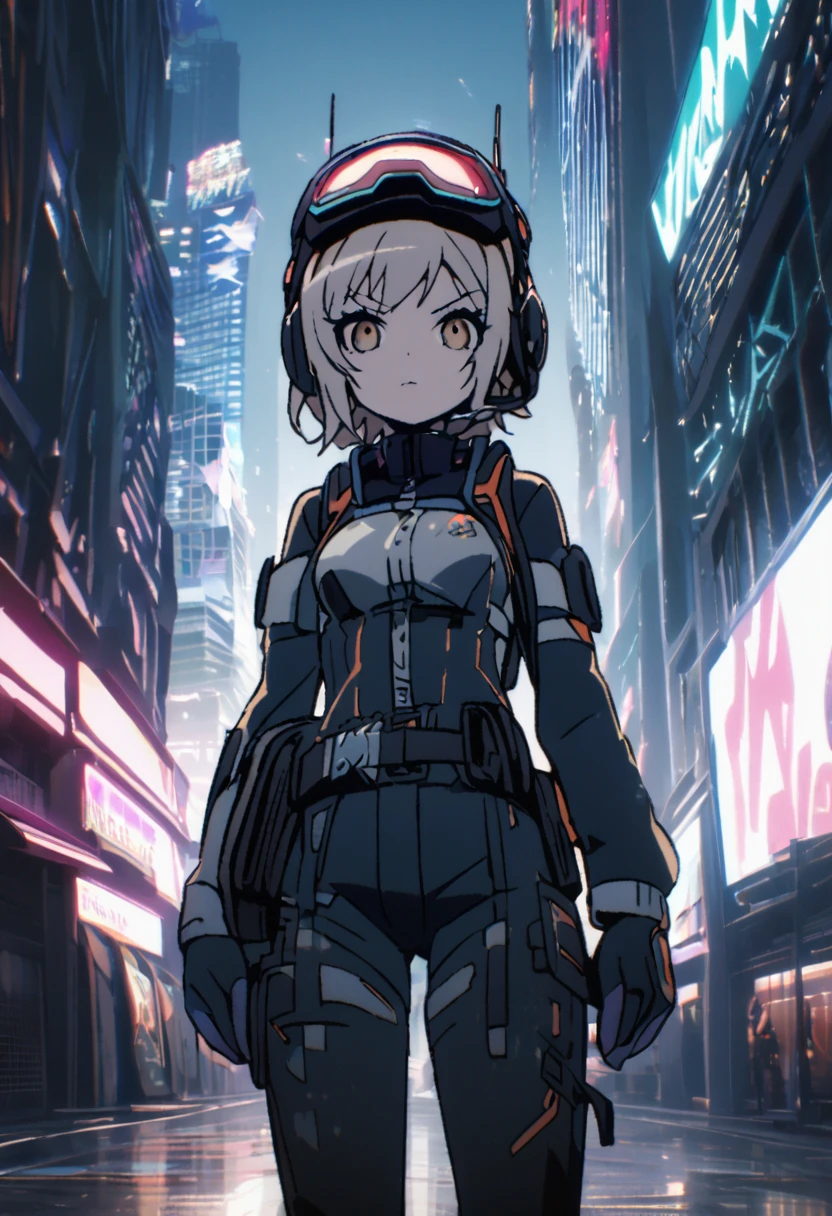 a girl roller skates hockey stick Hockey team armor 粉色頭髮 High-tech tactical helmet sci-fi city full-body shot