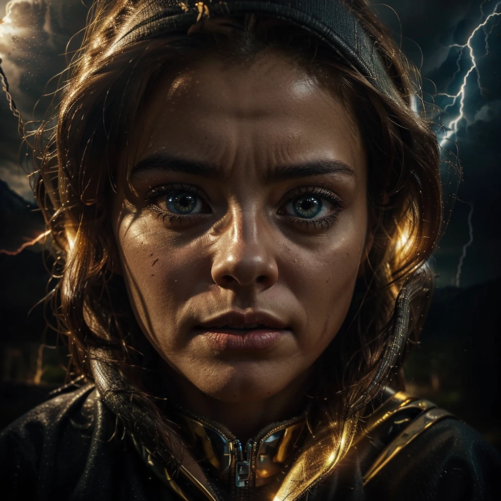 A close-up of a person's eyes. In the pupils, reflections symbolize their thoughts and emotions. In one eye, there is a sunrise over a mountainous landscape, representing hope and a new day, while in the other eye, a dark storm with lightning symbolizes anxiety and challenges. The reflections are vivid and detailed, creating a stark contrast between the two eyes, highlighting the internal conflict and the richness of the inner world.