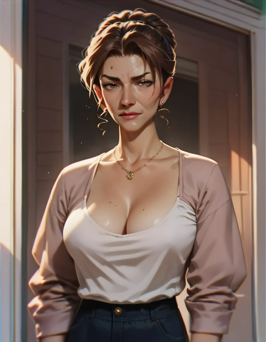 score_9, score_8_up, score_7_up,brown hair, a mature woman