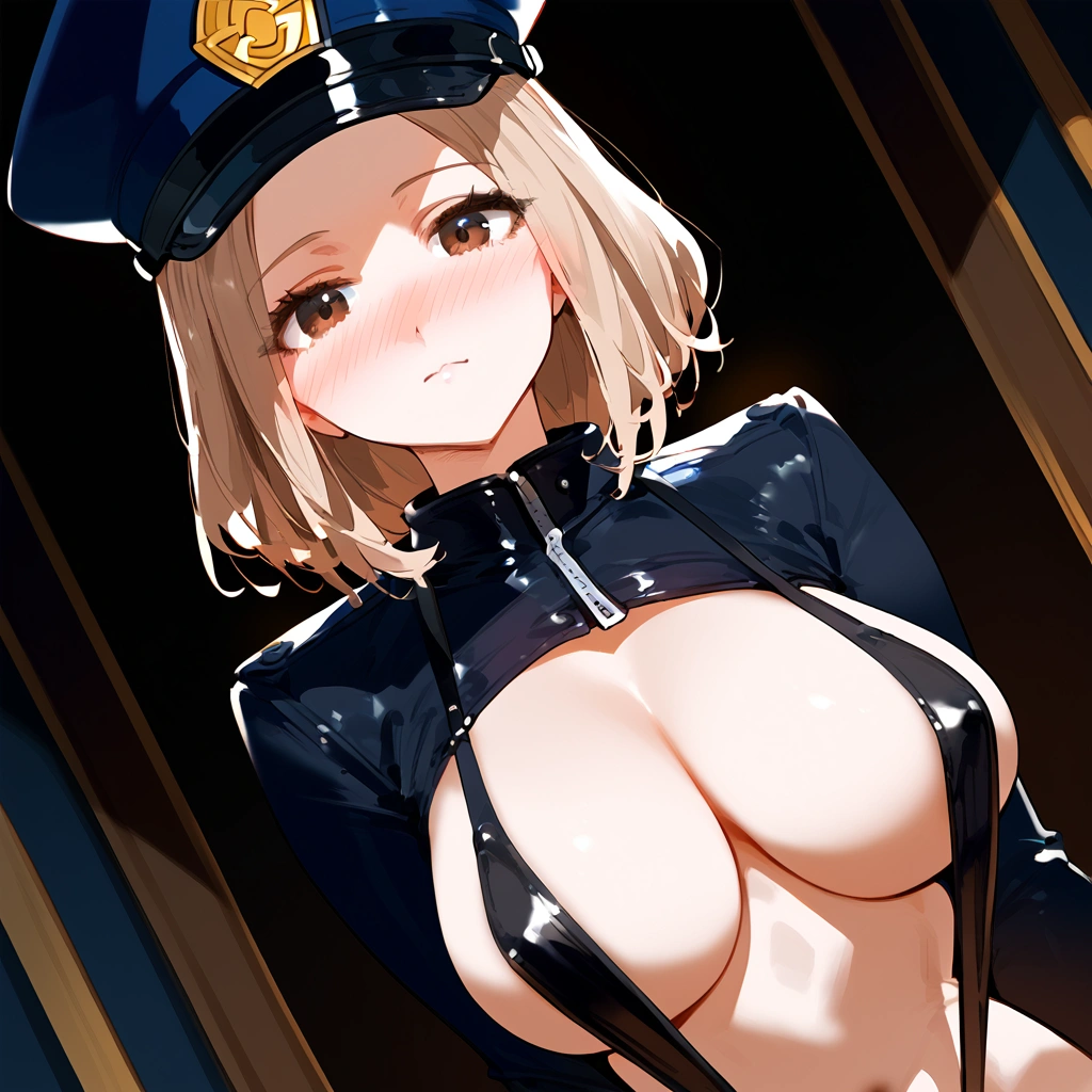 anime artwork, score_9, score_8_up, score_7_up, score_6_up, score_5_up, score_4_up, r,Camie Utsushimi, light brown hair, dark brown eyes,, breasts, , big breasts, , , , she is 24 years old, , ,horny, , , , style_3, ,, black background, blush, nose blush, dutch angle, solo, slingshot_swimsuit