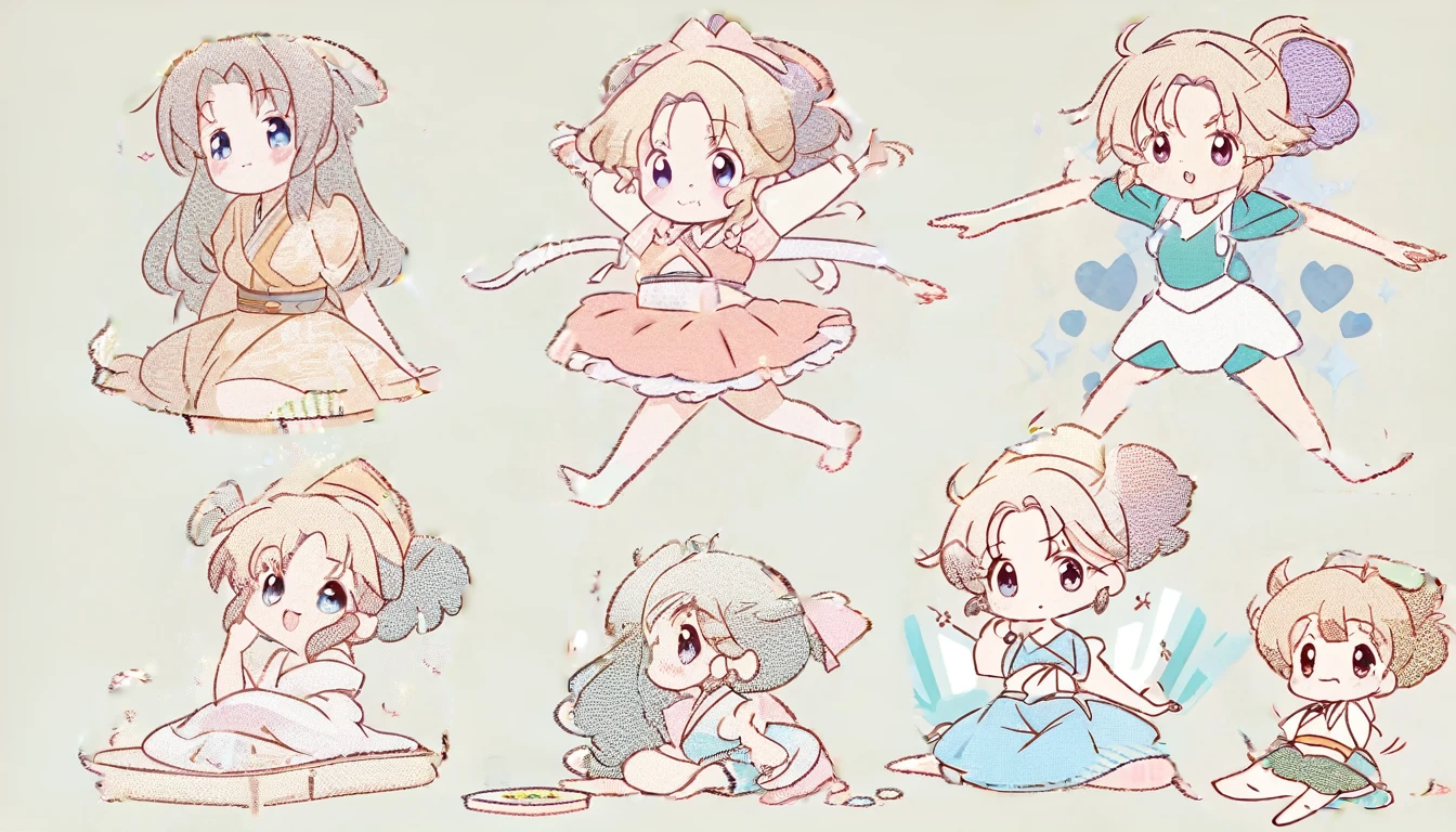 Sketch of a girl sitting on the floor with her legs crossed, Cute art style, , Cute Anime style, Mr.々A pose, Soft anime illustration, Very cute and childish, Cute Anime, Mr.々A poses, Cute artwork, Anime set style, Chibi Girl, さまざまA pose, Traditional drawing style, Cute Anime girl, Japanese animation style, Anime art style