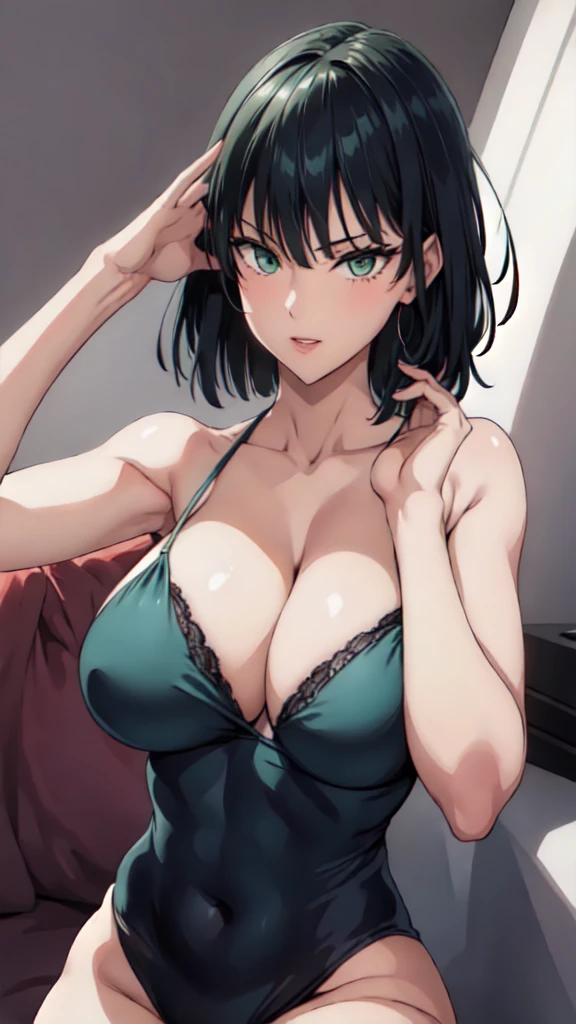 fubuki, fubuki, Dark green hair, Green Eyes, short hair, (Large Breasts:1.2),slender, good, panties, black good, black panties, Portrait Shot, Upper Body Shot, Face Focus, Close-up shot, only Upper Body Shot, break indoors, office, break looking at viewer, break (masterpiece:1.2), Highest quality, High resolution, unity 8k wallpaper, (figure:0.8), (Beautiful attention to detail:1.6), Bright room,Highly detailed face, Perfect lighting, Highly detailed CG, (Perfect hands, Perfect Anatomy), A proud smile