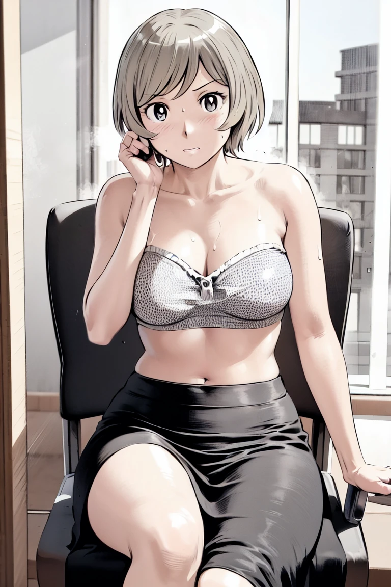 、(masterpiece、Highest quality)、Highest quality, Ultra-high resolution, (((masterpiece))), alone, Sweat、Big eyes, Composition from the front、Shortcuts、Embarrassed face、Blonde Hair、Cut your hair short、School classroom、skirt、short hair、Browsing Caution、Upper body naked、Breasts exposed、Nipples、Large areola、Sitting in a chair without a backrest、Internal Medicine Examination、Woman showing her body、belly button、真Composition from the front、School Insurance Office、curtain、cubicle、window、door、Fluorescent lamp