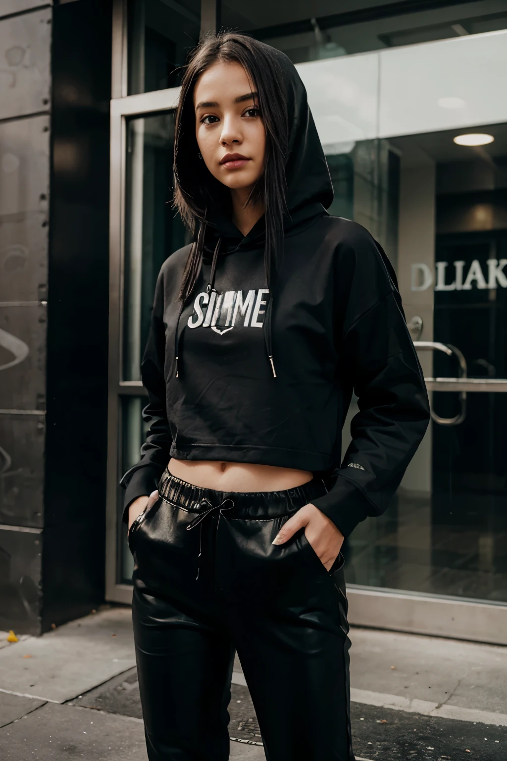 Slime girl use black hoodie and black pants
