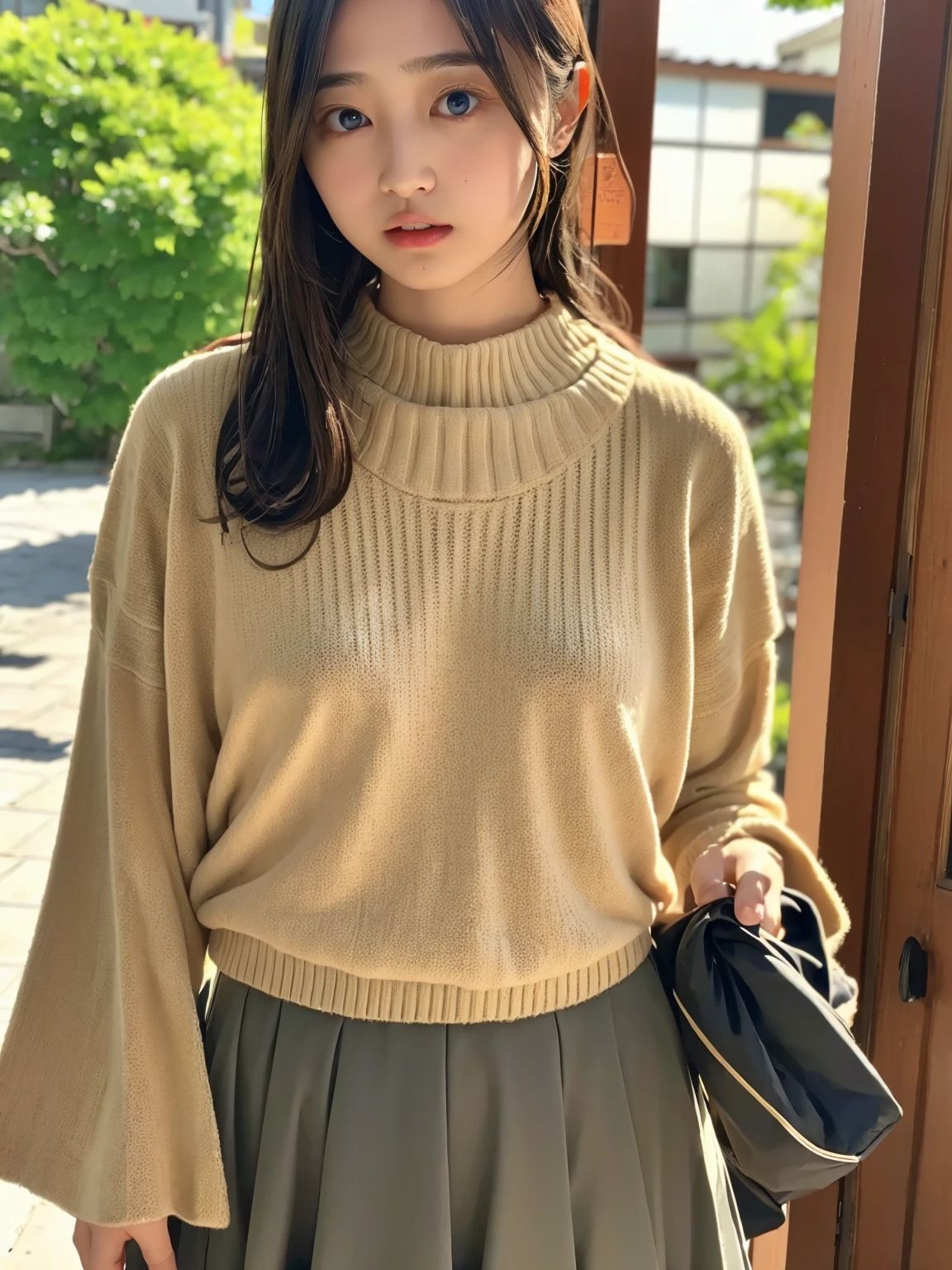 ((highest quality、8k、masterpiece:1.3)),((((upper body shot)))),Ultra-high resolution,big eyes,Japanese,forehead,bangs,(a girl),(1 girl),((16 years old)),((cute)),pretty,((facing at viewer)),(long hair)