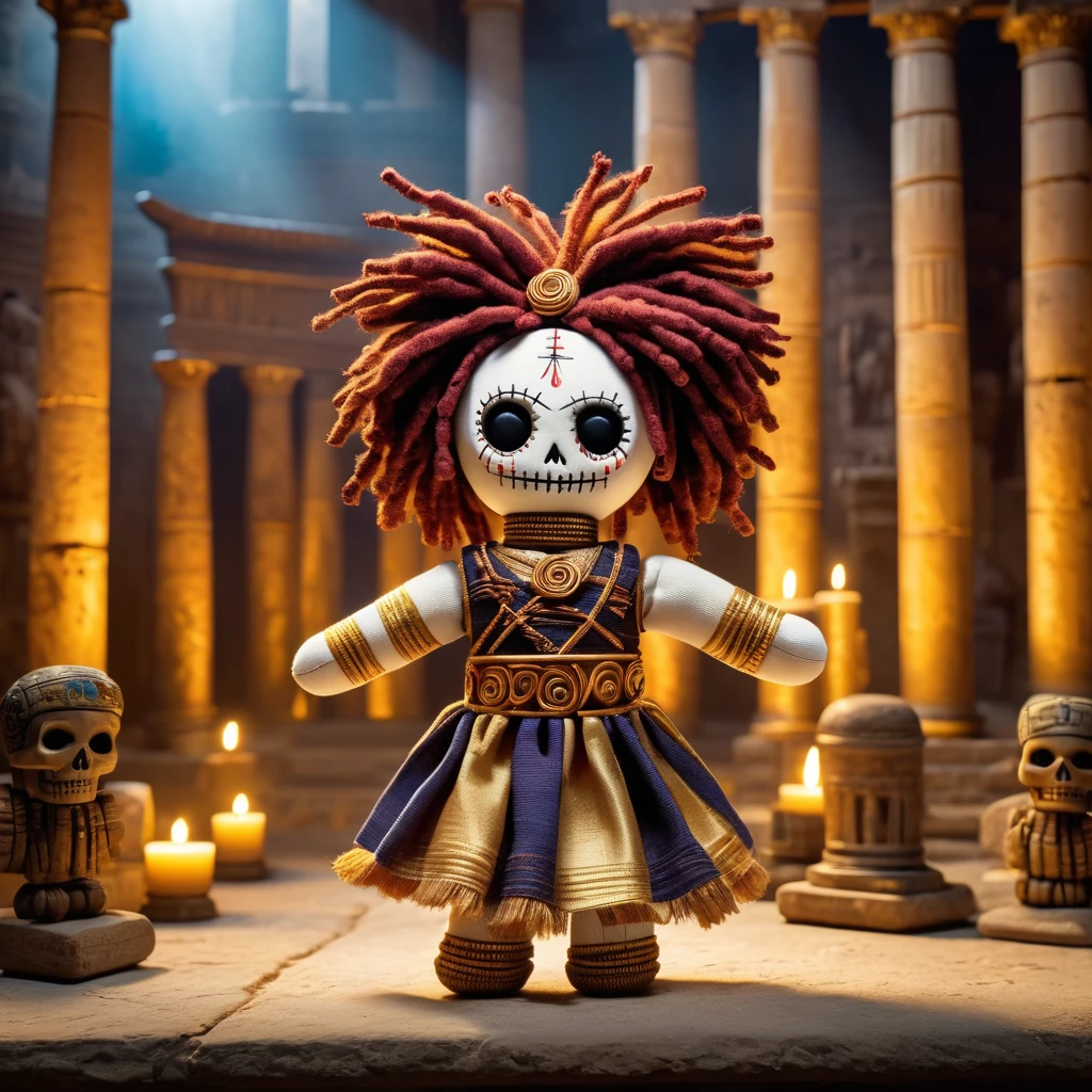 (knitted toy voodoo doll:1.5), (Voodoo Doll in an Ancient Forum:1.3), (Clothing: toga with marble patterns:1.0), (Accessories: enchanted scroll emitting a golden light, floating ancient relics:1.1), (background: historical forum with grand columns, ancient ruins, and a scholarly atmosphere:1.2), best quality, masterpiece, detailed soft oil painting, detailed background, dramatic cinematic lighting, soft edge lighting, professional, dramatic lighting, hard edge lighting, ultra quality, 4k,masterpiece, best quality, 8k, ultra highres, highres, extremely detailed