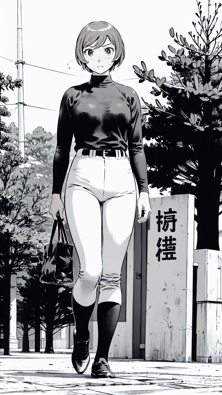 (野球uniform:1.2),
Blonde Hair, (short hair:1.2),Long sleeve, Black Shirt, turtleneck,White trousers、uniform、Black belt、((Illustration of people))、Big 、
View Audience,, (Highest quality:1.3),One Girl, White pants、uniform、Outdoor、baseball ground、ground、soil、blue eyes、Tight black shirt、(masterpiece、Highest quality)、Highest quality, Ultra-high resolution, (((masterpiece))), alone, Sweat、Big eyes、Big Breasts、One Girl, Front view、Embarrassed face、Bronze colored hair、((short hair))、Stand up straight