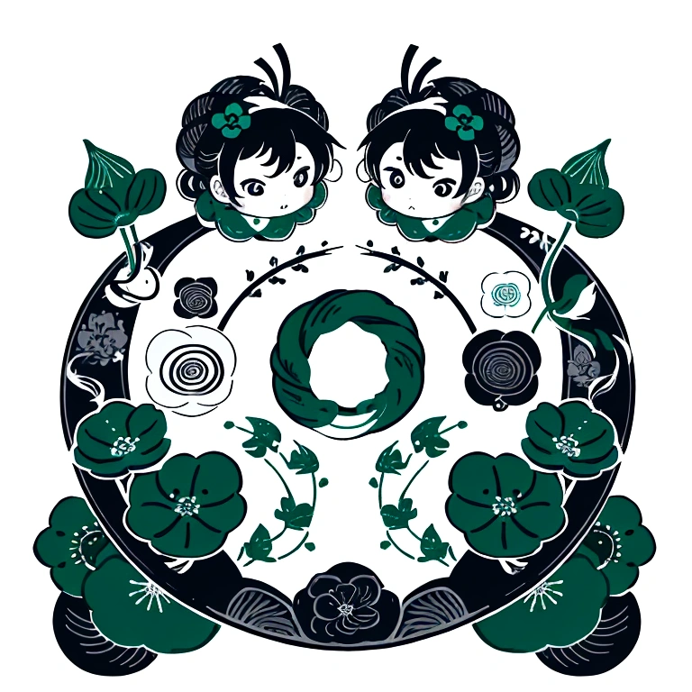 create a Japanese circular seal kamon in the size of the area on a white background,an indigo-green circle with a leaf pattern in the middle showing 3 gingko leaves growing towards each other with Japanese finger waves reaching into the gaps, inspired by Masamitsu Ōta, inspired by Katsushika Ōi, intricate art deco leaf designs, inspired by Shūbun Tenshō, inspiriert von Ogata Kōrin, inspired by Ogata Gekkō, inspired by Sakai Hōitsu,(no illustration of humans or animals )