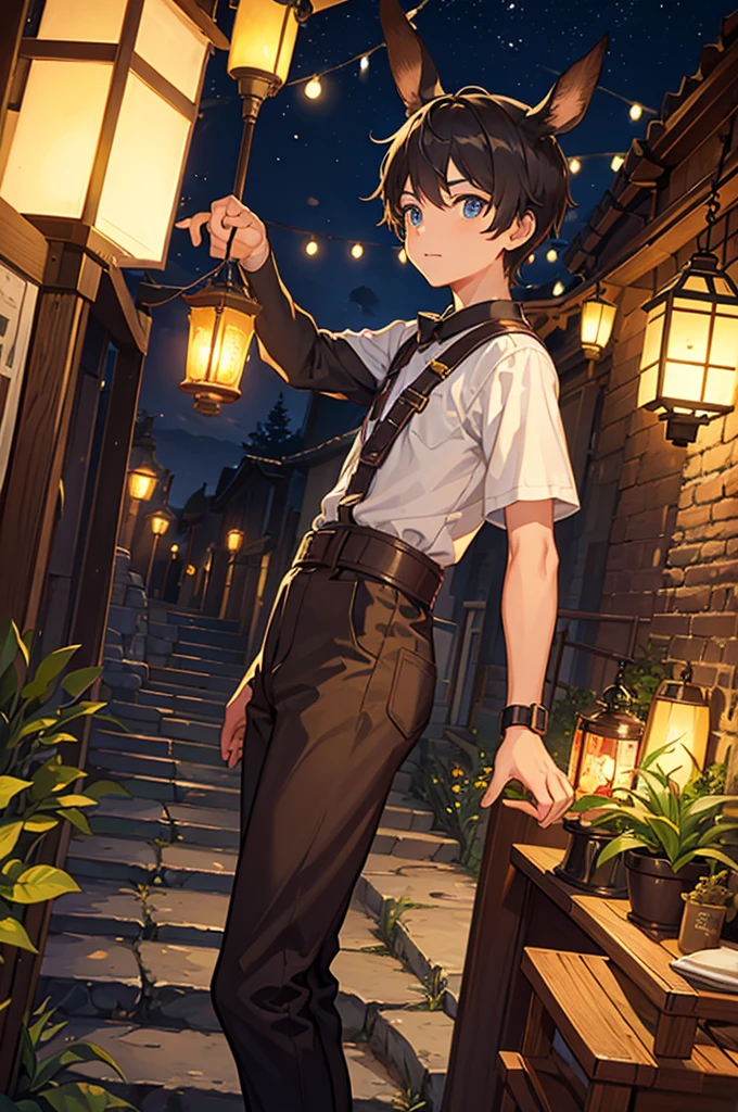 masterpiece,One boy,adventure,night,lantern