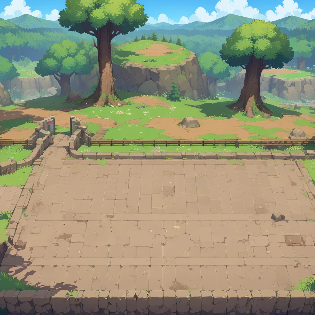 retro video game style,pixelated pastel colors,8-bit characters,blocky shapes,sharp lines,detailed shading,classic gaming vibe,nostalgic atmosphere,classic arcade games,masterpiece:1.2,ultra-detailed,illustration style, 2d texture, stone texture, 4 k seamless mud texture, video game texture, dirt texture, tileset, game tiles, grass, trees, rock texture, forest, topdown view, game texture, game art, dirt, , tileable texture, top down view, 3/4th perspective