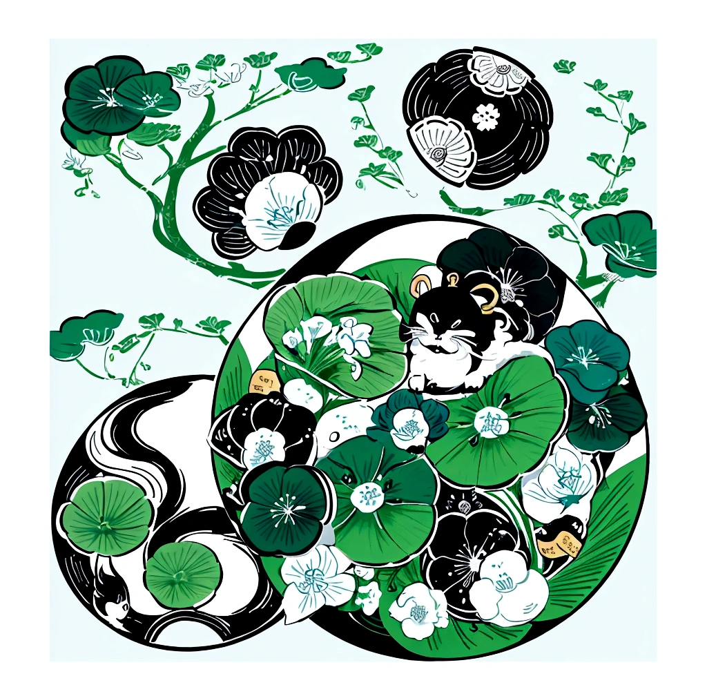 create a Japanese circular seal kamon in the size of the area on a white background,an indigo-green circle with a leaf pattern in the middle showing 3 gingko leaves growing towards each other with Japanese finger waves reaching into the gaps, inspired by Masamitsu Ōta, inspired by Katsushika Ōi, intricate art deco leaf designs, inspired by Shūbun Tenshō, inspiriert von Ogata Kōrin, inspired by Ogata Gekkō, inspired by Sakai Hōitsu,(no illustration of humans or animals )