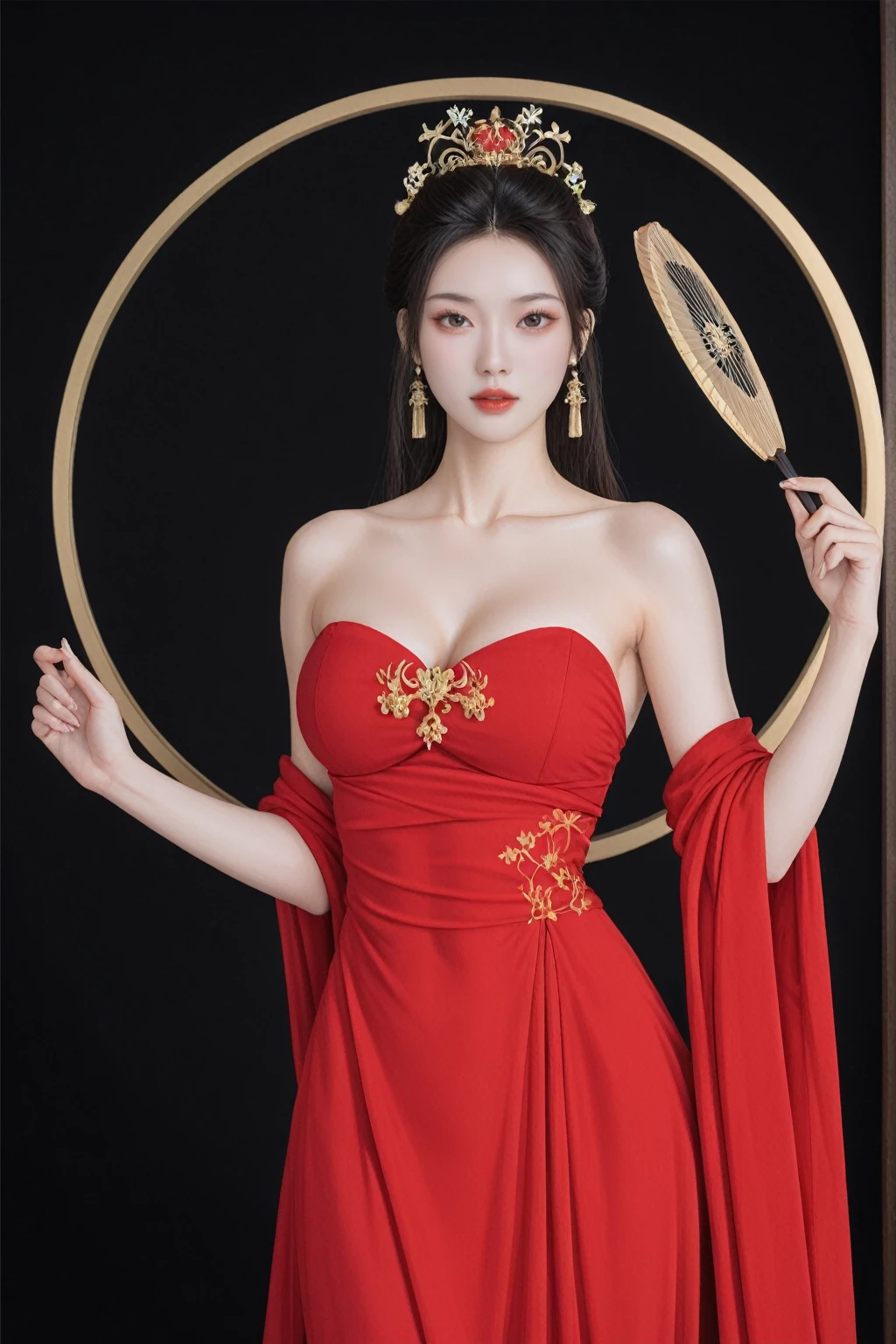 In a captivating 8K 3D rendering, a woman in a red dress is captured in a close-up, holding a fan. She embodies the essence of a beautiful fantasy queen, her portrayal inspired by the artistic style of the Tang Dynasty. This character art is a popular topic on CGStation, CG Society, and Fenghua Zhong, showcasing the talent of Chengwei Pan on ArtStation.
The woman's attire and demeanor exude the grace and elegance of a Chinese princess, with a touch of the divine aura of a goddess. Her beauty is rendered with precision and detail, reflecting the high standards of digital art in the modern era. This artwork is a testament to the enduring allure of traditional Chinese aesthetics, reimagined and brought to life in a stunning 8K resolution that is both visually stunning and culturally rich.