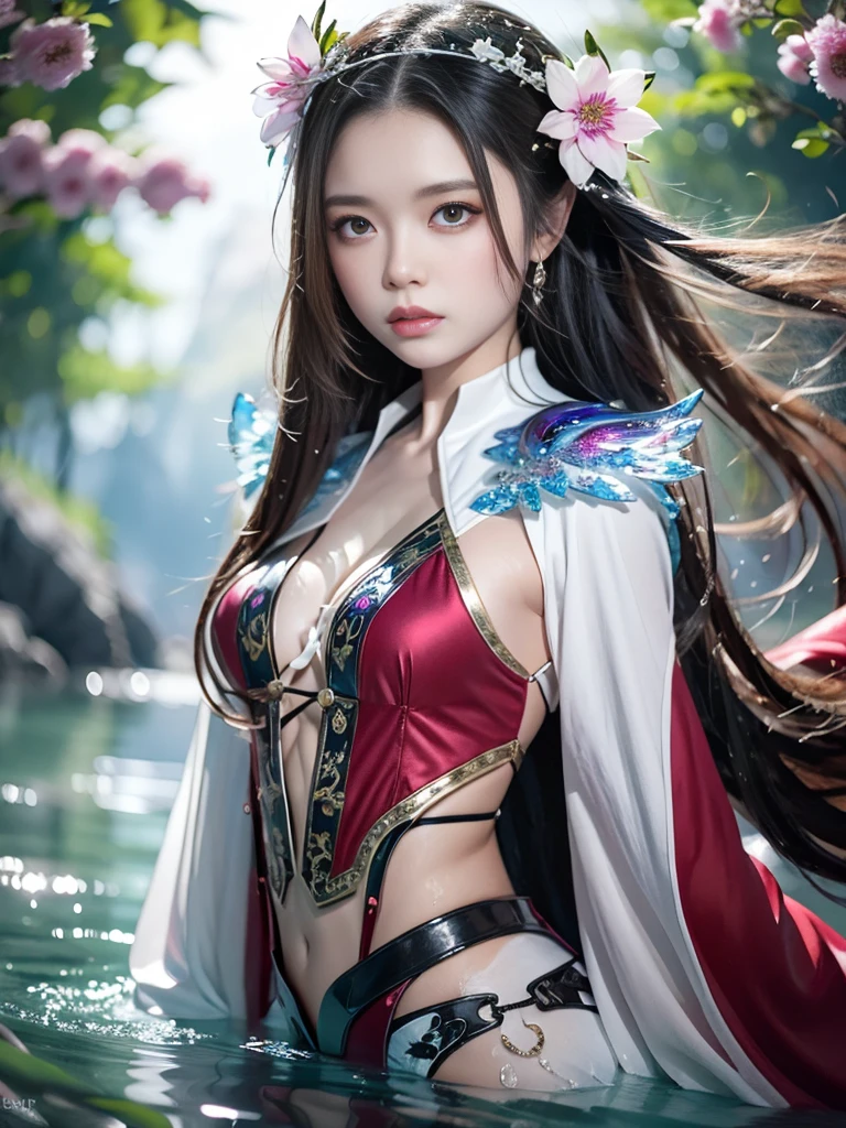 The beauty of black hair and flowers floating on the water、Beautiful beauty、Beautiful digital illustrations美しいアートワークイラストBeautiful digital artワーク、美しいAmazing digital art、Beautiful digital art、Asian woman water element、Amazing digital art、非常にBeautiful digital art、Close-up fantasy with the magic of water、Beautiful fantasy art、Beautiful digital painting、Beautiful digital illustrations、Gorgeous digital painting、Wearing a robe like a celestial maiden.、