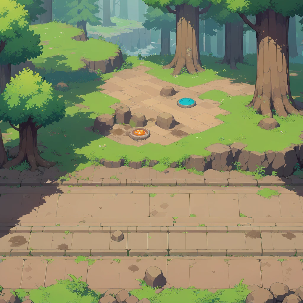 retro video game style,pixelated pastel colors,8-bit characters,blocky shapes,sharp lines,detailed shading,classic gaming vibe,nostalgic atmosphere,classic arcade games,masterpiece:1.2,ultra-detailed,illustration style, 2d texture, stone texture, 4 k seamless mud texture, video game texture, dirt texture, tileset, game tiles, grass, 3/4th perspective trees, tileable rock texture, forest, topdown view, game texture, game art, dirt, , tileable texture, top down view, 3/4th perspective