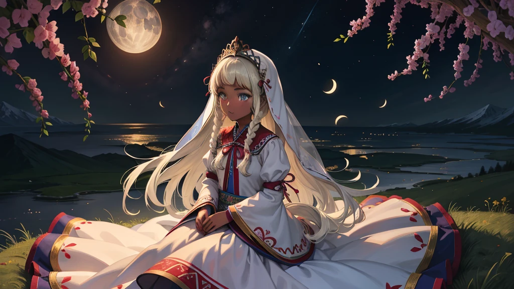 最high quality、high quality、10 years old、Brightly embroidered folk costumes from Central Asia and the Caspian Sea region、Bride Girl、Moonlight meadow、Long dress