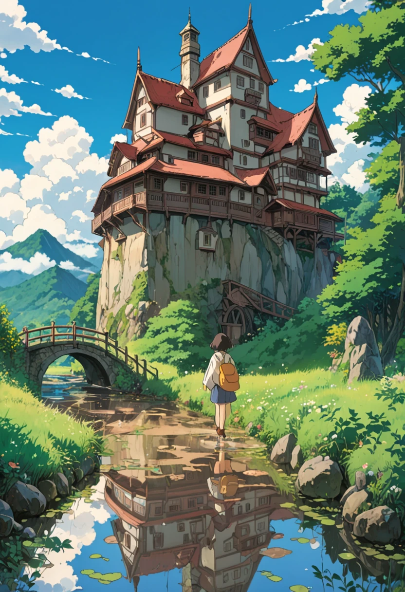 Studio Ghibli-style anime movies, Movie stills, Highest quality, masterpiece, Representative works, Official Art, Professional, Super intricate details, 8K, puddle
