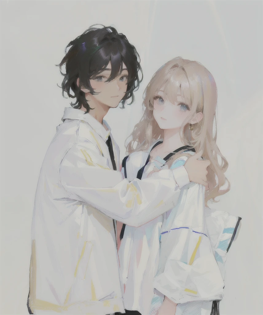 Drawing of a couple, line art, best quality masterpiece