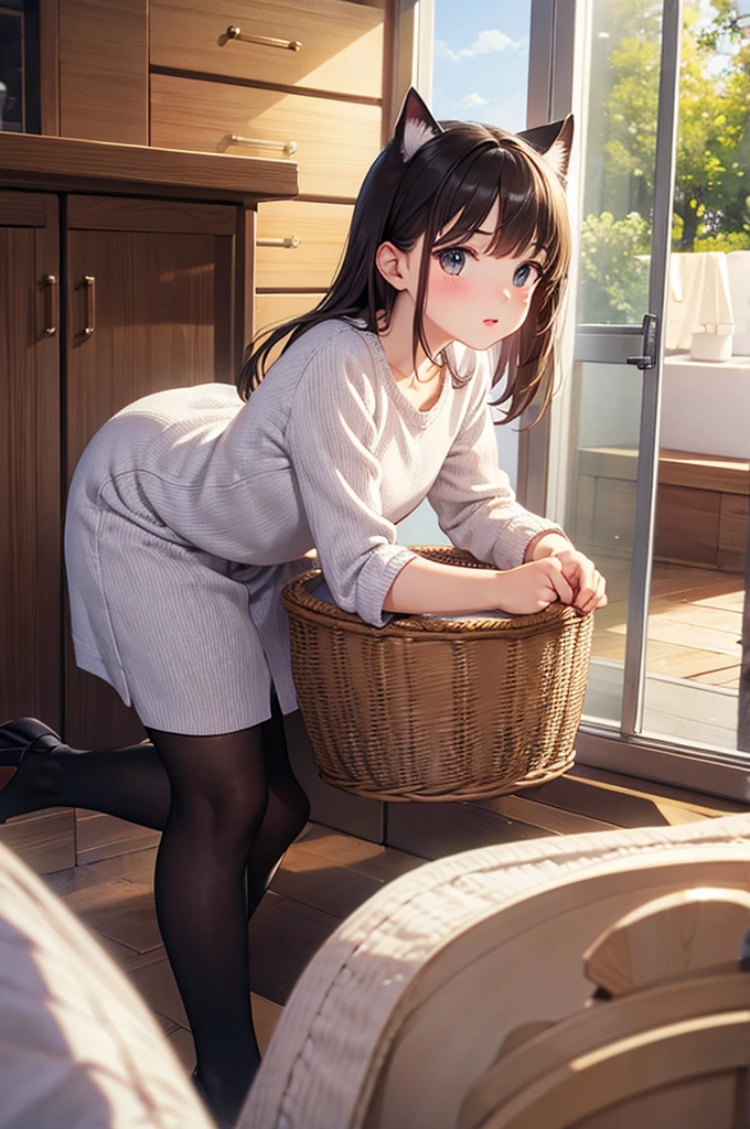 Realistic,16K,kitty,16K,small,room,basket,hyper quality, highly detailed,zoom