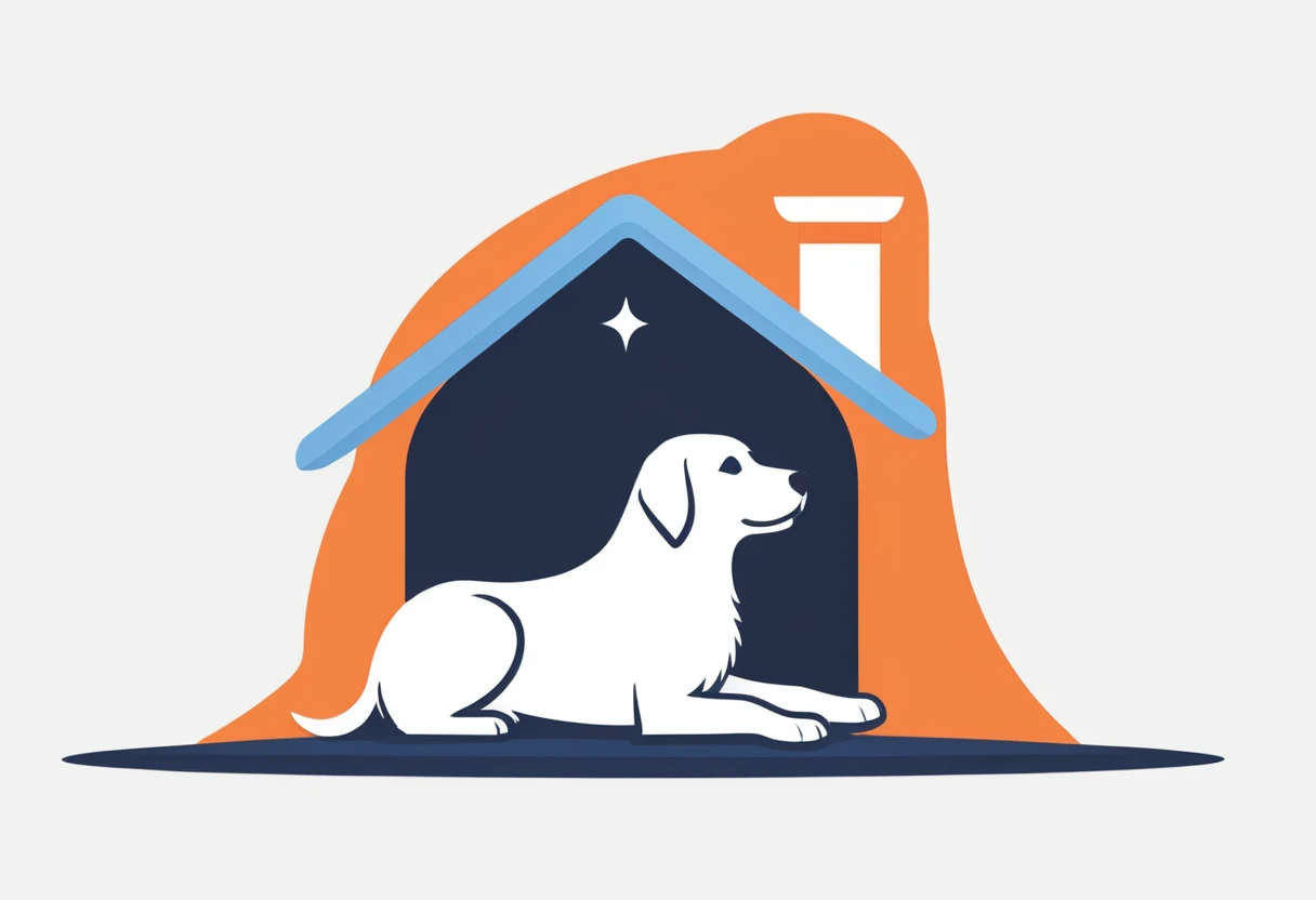 score_9, score_8_up, score_7_up, score_6_up, score_5_up, score_4_up, logo, A logo for a dog hottel, (fullbody), ((white dog:1.25), dog layin under the roof , pastell colors (orange, dark blue, blue, brown), LogoRedAF