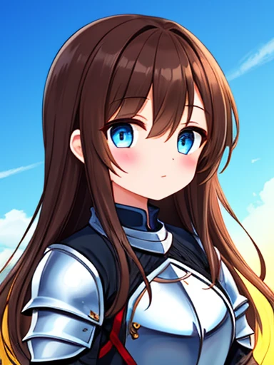 A Beautiful Female Knight, Long-ish Brown Hair, Beautiful Blue Eyes,