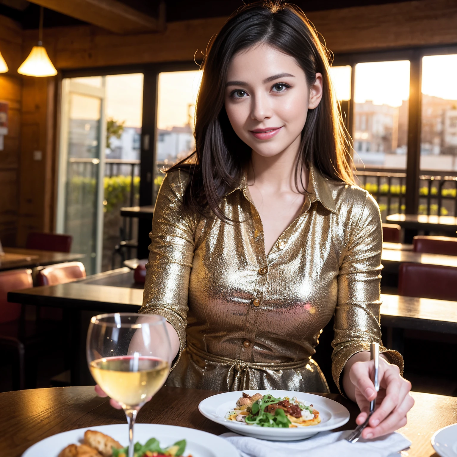 ((Highest quality、8K、masterpiece:1.3))、slimカップル、Pink rubber、modelカップル、(Realistic, Intricate details:1.2), full-course dinner、Wine Party、Amazing view of the sunset sky and clouds、A bright smile、The wonderfulness of smile、Bright image、The beauty of wine, Beautiful Face, blue eyes, The light shines on your face, Blushing, short hair,Bright Face、 (Age 37), 39 years old, red wine 、Appetizers、Italian food、Wine bottle、Champagne、sparkling wine、Two beauties、Brown Hair、Shortcuts、Long sleeve shirt、dress、Beautiful woman 1, (slimな顔), (The body is slim), (Brown Hair), (Shortcuts), cheeks turn a little red,Attractive beauty、restaurant, In a prominent place (From the waist up) Nova Frog Style, actress, model, Upper Body, White wine, slim, wine glass, 中央に置かれたwine glass, smile, (smile: 1.15), Beautiful fine grain, Depth f/2,saturation, High Contrast, Strong light and shadow,Moist Body:1.5、3D texture、Delicate eyes、Brown Hair、The hair is very shiny、