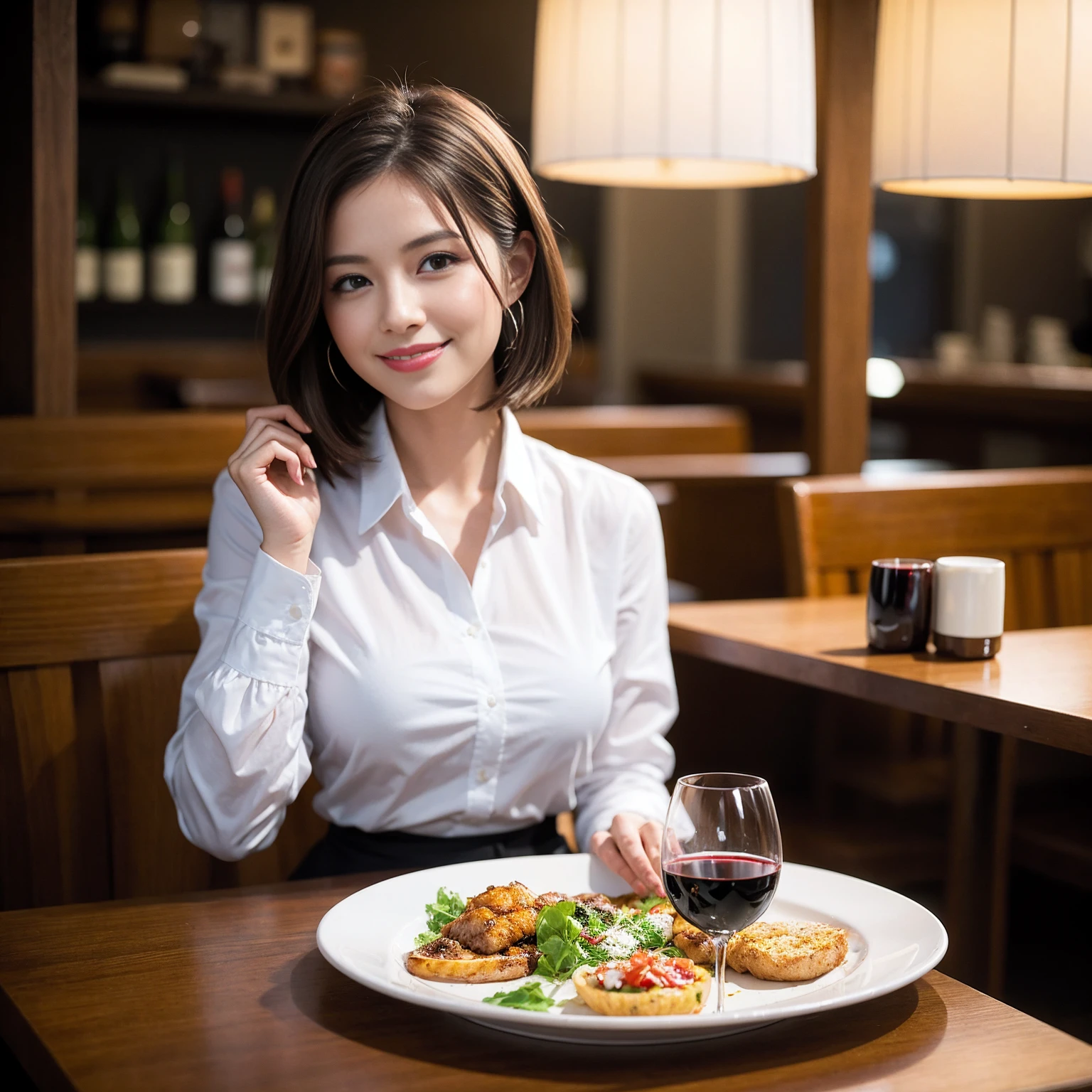 ((Highest quality、8K、masterpiece:1.3))、slimカップル、Pink rubber、modelカップル、(Realistic, Intricate details:1.2), full-course dinner、Wine Party、Amazing view of the sunset sky and clouds、A bright smile、The wonderfulness of smile、Bright image、The beauty of wine, Beautiful Face, blue eyes, The light shines on your face, Blushing, short hair,Bright Face、 (Age 37), 39 years old, red wine 、Appetizers、Italian food、Wine bottle、Champagne、sparkling wine、Two beauties、Brown Hair、Shortcuts、Long sleeve shirt、dress、Beautiful woman 1, (slimな顔), (The body is slim), (Brown Hair), (Shortcuts), cheeks turn a little red,Attractive beauty、restaurant, In a prominent place (From the waist up) Nova Frog Style, actress, model, Upper Body, White wine, slim, wine glass, 中央に置かれたwine glass, smile, (smile: 1.15), Beautiful fine grain, Depth f/2,saturation, High Contrast, Strong light and shadow,Moist Body:1.5、3D texture、Delicate eyes、Brown Hair、The hair is very shiny、