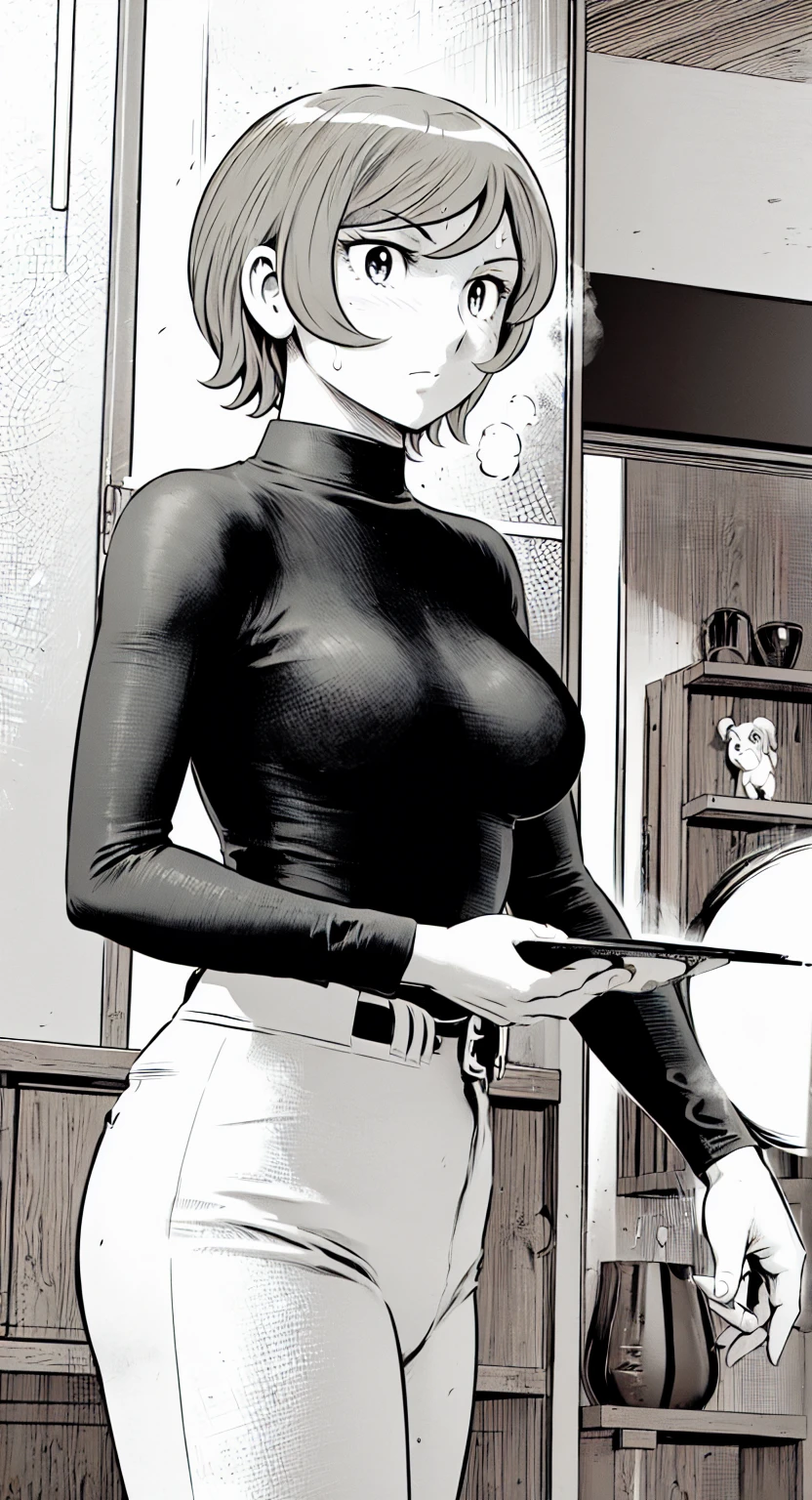(野球uniform:1.2),
Blonde Hair, (short hair:1.2),Long sleeve, Black Shirt, turtleneck,White trousers、uniform、Black belt、((Illustration of people))、Big 、
View Audience,, (Highest quality:1.3),One Girl, White pants、uniform、indoor、baseball 、White wall、blue eyes、Tight black shirt、(masterpiece、Highest quality)、Highest quality, Ultra-high resolution, (((masterpiece))), alone, Sweat、Big eyes、Big Breasts、One Girl, Front view、Embarrassed face、Bronze colored hair、((short hair))、Stand up straight、Cowboy Shot