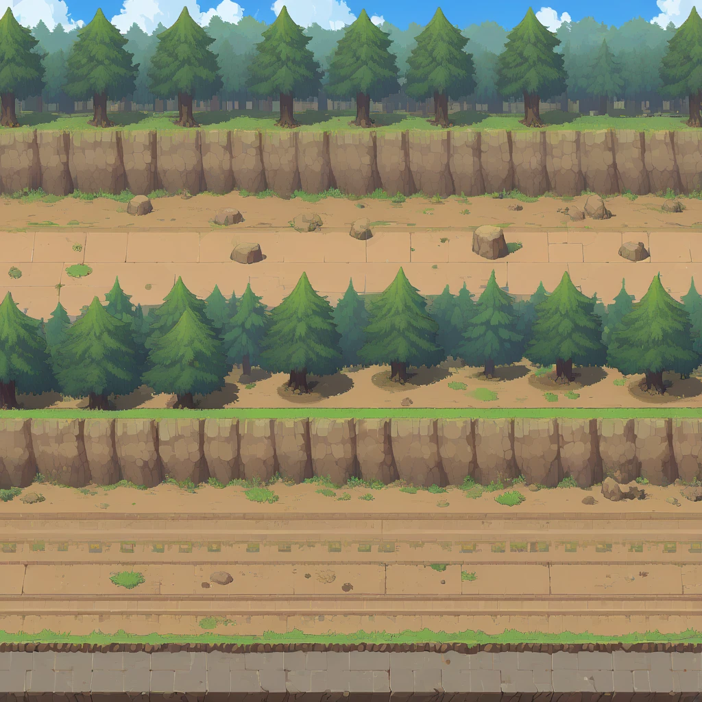 retro video game style,pixelated pastel colors,8-bit characters,blocky shapes,sharp lines,detailed shading,classic gaming vibe,nostalgic atmosphere,classic arcade games,masterpiece:1.2,ultra-detailed,illustration style, 2d texture, stone texture, 4 k seamless mud texture, video game texture, dirt texture, tileset, game tiles, grass, 3/4th perspective trees, tileable rock texture, tileable cliff texture, 3/4th perspective forest, topdown view, game texture, game art, dirt, , tileable texture, top down view, 3/4th perspective