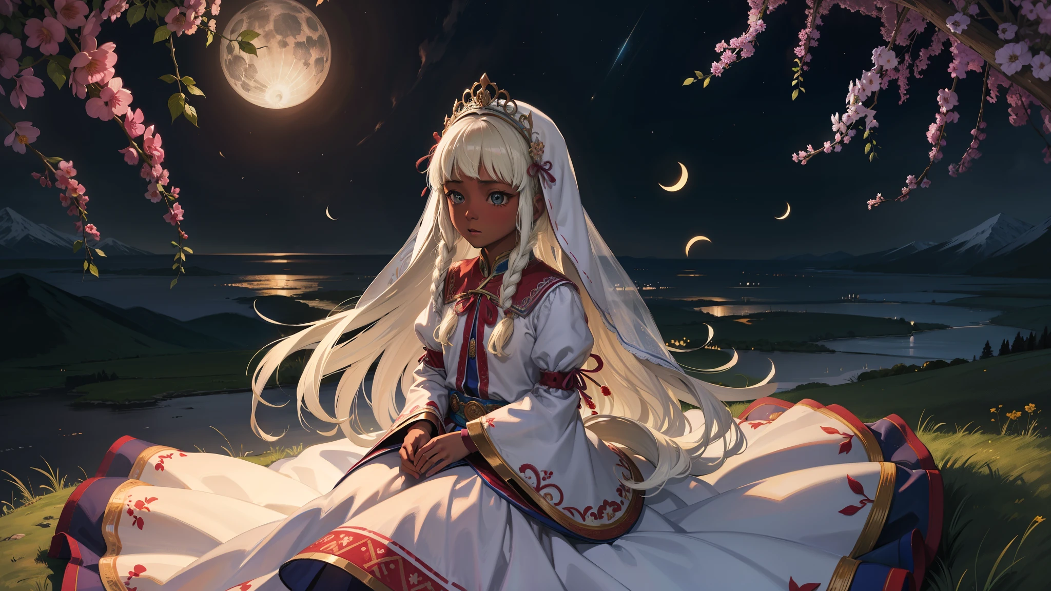 最high quality、high quality、、Brightly embroidered folk costumes from Central Asia and the Caspian Sea region、Bride Girl、Moonlight meadow、Long dress