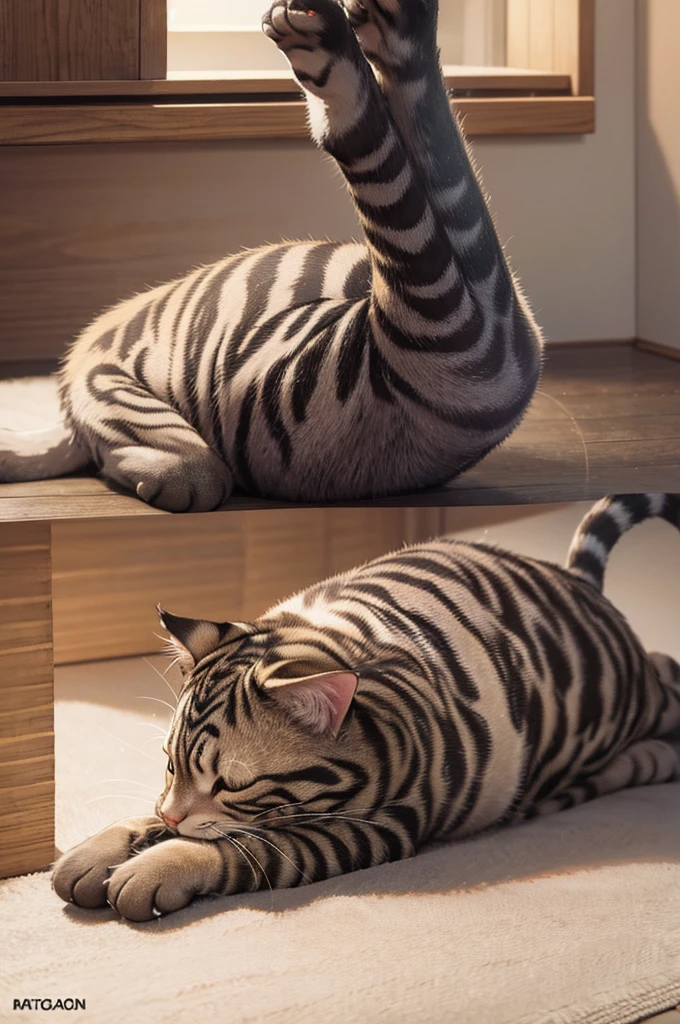 Realistic,16K,kitty,16K,small,room,Stretching Pose,hyper quality, highly detailed,zoom