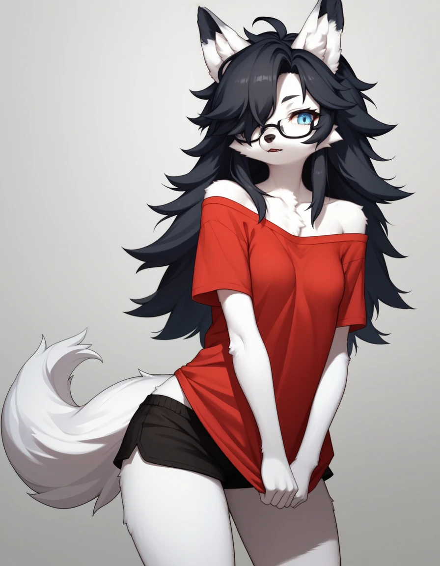 Score_9, kemono style, (black wolf ears):2, blend in with character, repaint ears as black and blend in