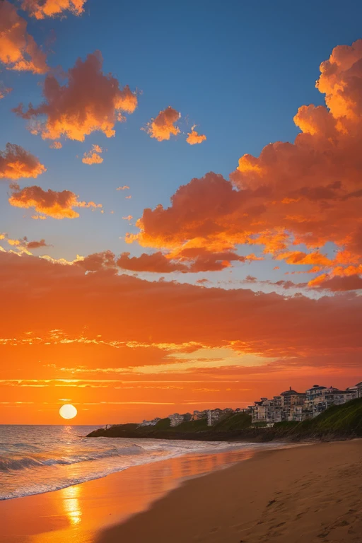 Highest quality、Landscape painting、Seaside、Sunset、orange