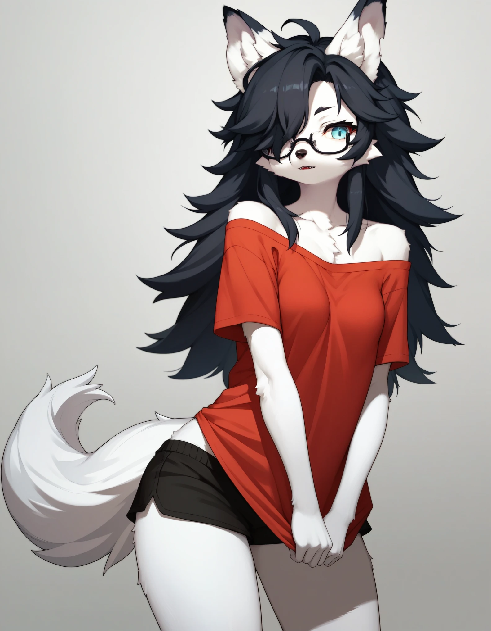 Score_9, kemono style, (black wolf ears):2, blend in with character, repaint ears as black and blend in
