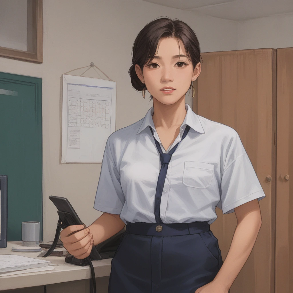 Asian office worker with nice , showing tits, flashing , unhinged, unstable, uncertain, unreliable