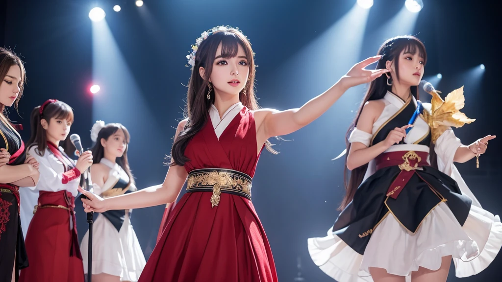 16K, 8k upscale, photorealistic, ultra detailed, best quality, masterpiece, perfect anatomy, lora:yaeSarahMultiverseSoulRays_v2:1,
a stunningly beautiful female announcer with long silky hair, holding a microphone, wearing an elegant dress that hugs her perfect figure, standing in a professional studio with stage lights illuminating her, looking directly at the camera with a warm and welcoming expression, style inspired by Sarah Essen Hosking and Yae Miko from Genshin Impact
